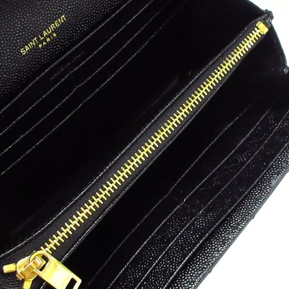100% Authentic SAINT LAURENT PARIS - 372264 Black Gold Leather Long Wallet - Picture 7 of 8